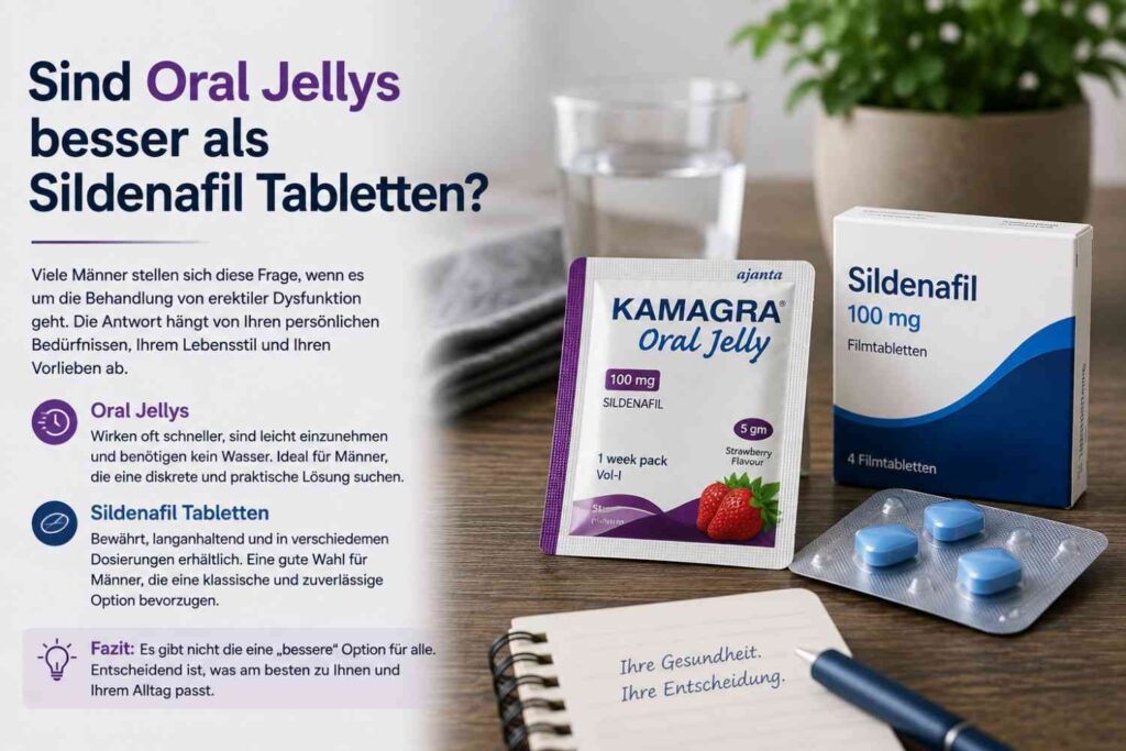 Sind Oral Jellys besser als Sildenafil Tabletten? Vergleich von Oral Jelly und Sildenafil 100 mg